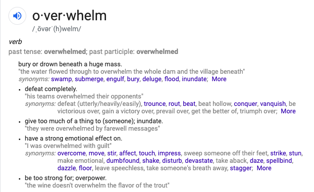 search results google definition of the word Overwhelmed